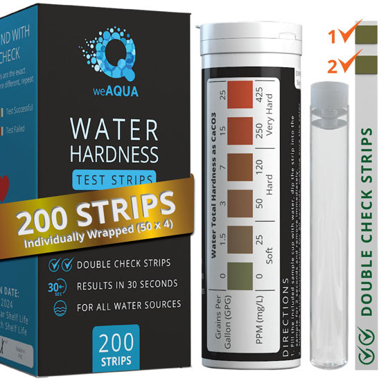 Picture of WeAQUA Water Hardness Test Kit - DoubleCheck200 Strips with Sample Cup - Hard Water Testing Kit