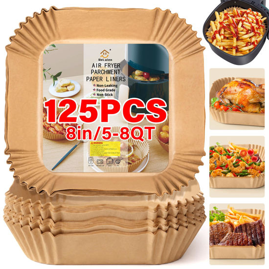 Picture of Air Fryer Liners Disposable, 125pcs Non-stick Disposable Airfryer Liners, 8 Inch Unbleached Parchment Paper, Square Air Fryer Paper Liners for 5-8QT Air Fryer, Baking, Roasting Microwave