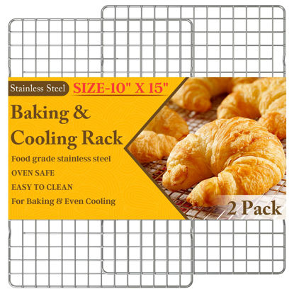 Picture of 2PCS Cooling Racks for Cooking and Baking - 10" x 15"Heavy Duty Stainless Steel Wire Rack for Baking, Grilling, Roasting - Oven & Dishwasher Safe - Fits Jelly Roll Sheet Pan-Silver