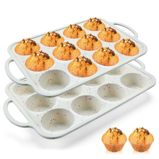 Picture of 2Pack Silicone Muffin Pan for Baking with Metal Reinforced Frame, 12 Cup Regular Size Cupcake Pan, BPA Free Silicone Muffin Tray, Cupcake Baking Pan Molds for Oven Dishwasher Safe