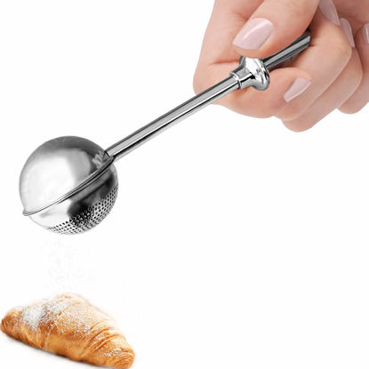 Picture of JETKONG Powdered Sugar Shaker Duster Flour Dispenser Shaker with 18/8 Stainless Steel Spring-operated Handle for Sugar Flour and Spices