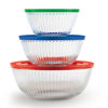 Picture of Pyrex Sculpted 3-Pack Glass Mixing Bowls (1.3 QT, 2.3 QT, 4.5 QT) with BPA-Free Lids, Prepping and Baking Food Storage Set, Dishwasher, Microwave and Freezer Safe