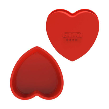 Picture of SILIVO Silicone Heart Shaped Cake Pans, 8 Inch, Red, Nonstick, Food Grade Silicone, Easy Clean, Freezer, Microwave and Oven Safe