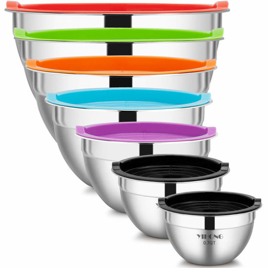 Picture of YIHONG 7 Piece Metal Mixing Bowls with Lids for Kitchen, Stainless Steel Set Ideal for Baking, Prepping, Cooking and Serving Food, Nesting Design for Space Saving Storage