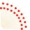 Picture of 100pcs Red Heart Cocktail Picks 4.7" Long Fruit Sticks Food Toothpicks Sandwich Appetizer Charcuterie Skewers, Handmade of Bamboo Wood, for Birthday, Wedding, Valentines Day Decoration Party Supplies