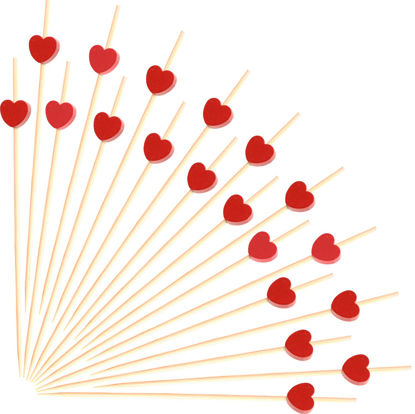 Picture of 100pcs Red Heart Cocktail Picks 4.7" Long Fruit Sticks Food Toothpicks Sandwich Appetizer Charcuterie Skewers, Handmade of Bamboo Wood, for Birthday, Wedding, Valentines Day Decoration Party Supplies