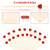 Picture of 100pcs Red Heart Cocktail Picks 4.7" Long Fruit Sticks Food Toothpicks Sandwich Appetizer Charcuterie Skewers, Handmade of Bamboo Wood, for Birthday, Wedding, Valentines Day Decoration Party Supplies