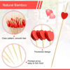 Picture of 100pcs Red Heart Cocktail Picks 4.7" Long Fruit Sticks Food Toothpicks Sandwich Appetizer Charcuterie Skewers, Handmade of Bamboo Wood, for Birthday, Wedding, Valentines Day Decoration Party Supplies