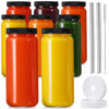 Picture of [ 8 Pack ] Glass Juicing Bottles with 2 Straws & 2 Lids w Hole- 16 OZ Travel Drinking Jars, Water Cups with Black Airtight Lids, Reusable Tall Mason Jar for Juice, Bubble Tea, Smoothie, Tea, Kombucha