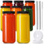 Picture of [ 8 Pack ] Glass Juicing Bottles with 2 Straws & 2 Lids w Hole- 16 OZ Travel Drinking Jars, Water Cups with Black Airtight Lids, Reusable Tall Mason Jar for Juice, Bubble Tea, Smoothie, Tea, Kombucha