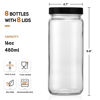 Picture of [ 8 Pack ] Glass Juicing Bottles with 2 Straws & 2 Lids w Hole- 16 OZ Travel Drinking Jars, Water Cups with Black Airtight Lids, Reusable Tall Mason Jar for Juice, Bubble Tea, Smoothie, Tea, Kombucha