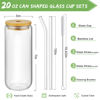 Picture of 20 Oz Drinking Glasses with Bamboo Lids and Glass Straw - 6 Pcs Can Shaped Glass Cups Beer & Ice Coffee Glasses Cute Tumbler Cup Great for Soda Boba Tea Cocktail Include 2 Cleaning Brushes