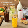 Picture of 20 Oz Drinking Glasses with Bamboo Lids and Glass Straw - 6 Pcs Can Shaped Glass Cups Beer & Ice Coffee Glasses Cute Tumbler Cup Great for Soda Boba Tea Cocktail Include 2 Cleaning Brushes