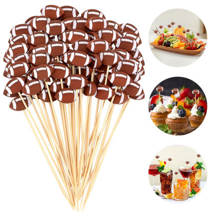 Picture of 100 Pcs Football Toothpicks, 4.72 Inch Football Cocktail Picks for Appetizers, Long Bamboo Toothpicks, Decorative Toothpicks Skewers for Holiday Birthday Party Decorations (Football)