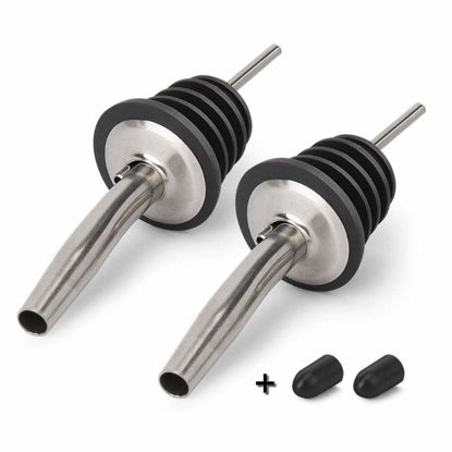 Picture of 2PCS Stainless Steel Pourers, BALTRE Speed Wine Bottle Pourer, Olive Oil and Vinegar Tapered Stopper Spout, Suitable for About 3/4" Bottle Mouth, with Sealed Dust Caps