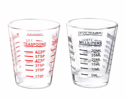Picture of Shot Glasses Measuring cup Espresso Shot Glass Liquid Heavy Glass Wine Glass 2 Pack 26-Incremental Measurement 1oz, 6 Tsp, 2 Tbs, 30ml (Black and Red)
