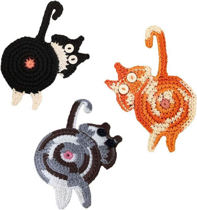 Picture of Drink Coaster | Cat Gifts for Cat Lovers,Fun Woven Creative Coasters,Cute Coffee Coaster for Home Decor Tabletop Protection Suitable for Kinds Cups (3PC)