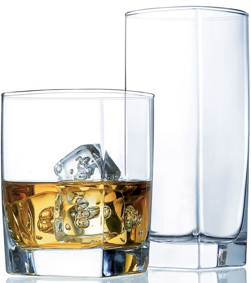 Picture of Collins Everyday Drinking Glasses Set of 16 Drinkware Kitchen Glasses for Cocktail, Iced Coffee, Beer, Ice Tea, Wine, Whiskey, Water, 8 Tall Highball Glass Cups & 8 Short Old Fashioned