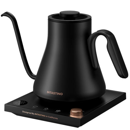 Picture of INTASTING Electric Kettles, Gooseneck Electric Kettle, ±1℉ Temperature Control, Stainless Steel Inner, Quick Heating, for Pour Over Coffee, Brew Tea, Boil Hot Water, 0.9L Black