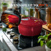 Picture of Overmont Enameled Cast Iron Dutch Oven - 5.5QT Pot with Lid Cookbook & Cotton Potholders - Heavy-Duty Cookware for Braising, Stews, Roasting, Bread Baking red