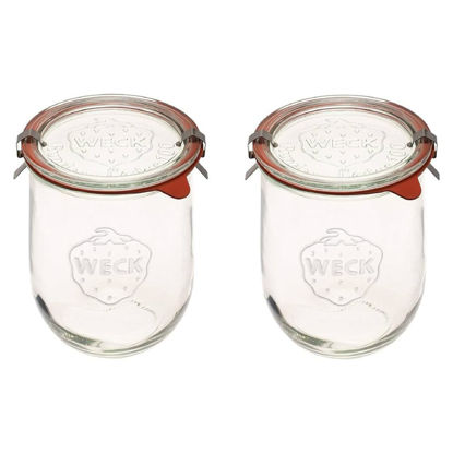 Picture of Weck Tulip Jars 1 Liter - Large Sour Dough Starter Jars with Wide Mouth - Suitable for Canning and Storage - 2 with Glass Lids