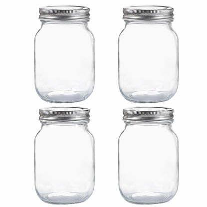 Picture of YINGERHUAN Glass Regular Mouth Mason Jars, 16 oz Clear Glass Jars with Silver Metal Lids for Sealing, Canning Jars for Food Storage, Overnight Oats, Dry Food, Snacks, Candies, DIY Projects (4PACK)