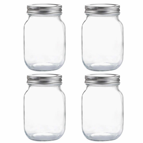 Picture of YINGERHUAN Glass Regular Mouth Mason Jars, 16 oz Clear Glass Jars with Silver Metal Lids for Sealing, Canning Jars for Food Storage, Overnight Oats, Dry Food, Snacks, Candies, DIY Projects (4PACK)