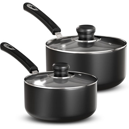 Picture of Utopia Kitchen Nonstick Saucepan Set with Lid, 1 Quart and 2 Quarts Multipurpose Pots Set for Home Kitchen or Restaurant (Grey-Black)