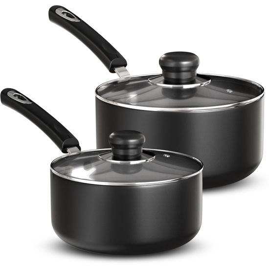 Picture of Utopia Kitchen Nonstick Saucepan Set with Lid, 1 Quart and 2 Quarts Multipurpose Pots Set for Home Kitchen or Restaurant (Grey-Black)