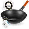 Picture of YOSUKATA Carbon Steel Wok Pan - 13,5 “ Stir Fry Pans - Chinese Wok with Flat Bottom Pow Wok - Traditional Japanese Woks - Black Carbon Steel