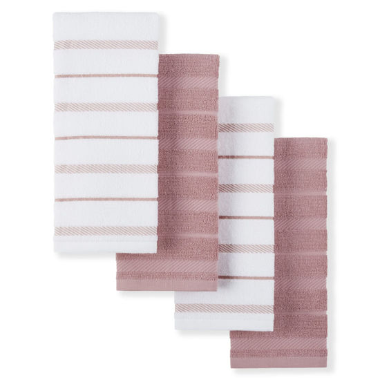 Picture of KitchenAid Albany Kitchen Towel 4-Pack Set, Dried Rose/White, 16"x26"