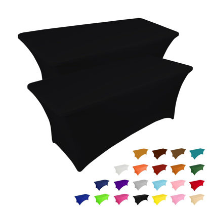 Picture of IVAPUPU 2 Pack 6FT Table Cloth for Rectangular Fitted Events Stretch Black Table Covers Washable Table Cover Spandex Tablecloth Table Protector for Party, Wedding, Cocktail, Banquet, Festival