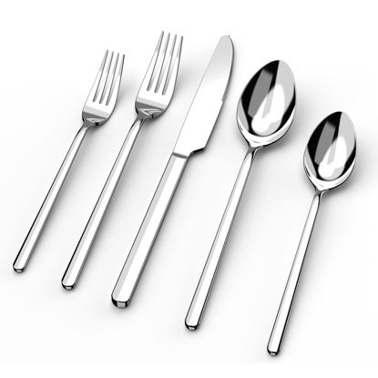 Picture of KINGSTONE Silverware Set, 20 Piece Flatware Cutlery Set for 4, 18/10 Stainless Steel Silverware Mirror Polished Dishwasher Safe for Home, Restaurant, Wedding, Party(Silver, 20 pieces for 4)