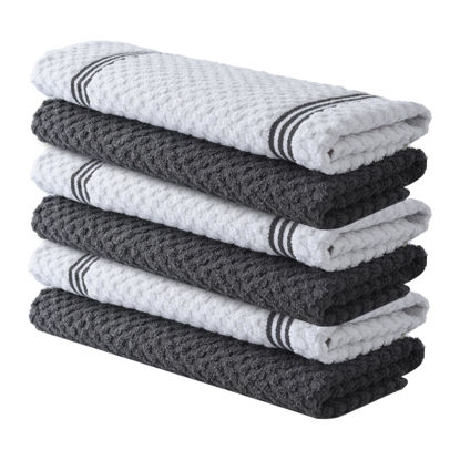 Picture of Infinitee Xclusives 100% Cotton Kitchen Towels - 15x25 Inch Ultra Soft Tea Towels, Super Absorbent Terry Dish Towels for Kitchen Linens |Grey|