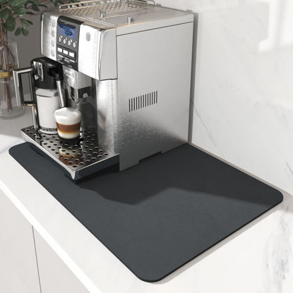 Picture of AMOAMI-Coffee Mat Hide Stain Rubber Backed Absorbent Dish Drying Mat for Kitchen Counter-Coffee Bar Accessories Fit Under Coffee Maker Coffee Machine Coffee Pot Espresso Machine 12"x19" Dark Grey