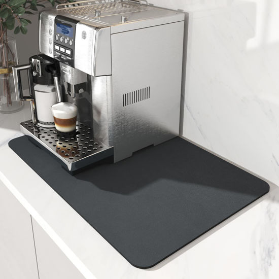 Picture of AMOAMI-Coffee Mat Hide Stain Rubber Backed Absorbent Dish Drying Mat for Kitchen Counter-Coffee Bar Accessories Fit Under Coffee Maker Coffee Machine Coffee Pot Espresso Machine 12"x19" Dark Grey