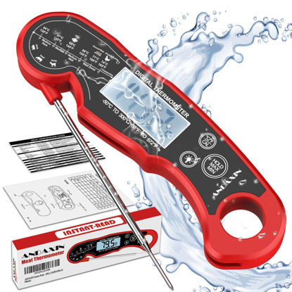 Picture of Meat Thermometer Digital for Grilling and Cooking - ANDAXIN Waterproof Ultra-Fast Instant Read Food thermometers with Backlight & Calibration for Kitchen, Deep Fry, BBQ, Grill(Red/Black), LCD