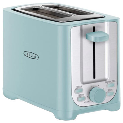 Picture of BELLA 2 Slice Toaster with Auto Shut Off - Extra Wide Slots & Removable Crumb Tray and Cancel, Defrost & Reheat Function - Toast Bread, Bagel & Waffle, Aqua