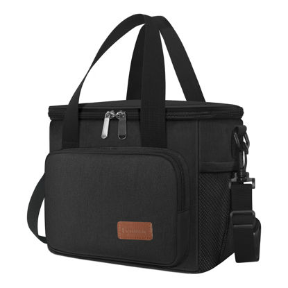 Picture of Femuar Reusable Lunch Box for Men/Women - Insulated Lunch Bag Leakproof Lunchbox for Work Office Picnic Beach - Freezable Lunch Cooler Bag with Adjustable Shoulder Strap - Black