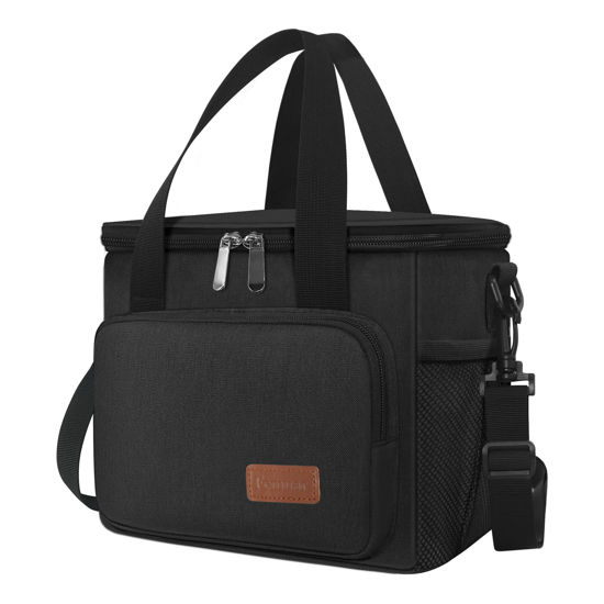 Picture of Femuar Reusable Lunch Box for Men/Women - Insulated Lunch Bag Leakproof Lunchbox for Work Office Picnic Beach - Freezable Lunch Cooler Bag with Adjustable Shoulder Strap - Black