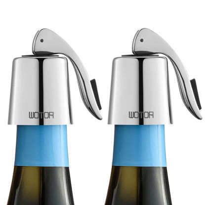 Picture of WOTOR Stainless Steel Wine Bottle Stoppers with Silicone - Reusable Wine Saver and Decorative Bottle Sealer, Leakproof, Keep Fresh, Silver, 2 Pack