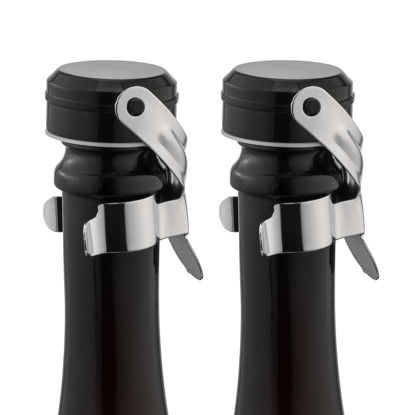 Picture of WOTOR Champagne&Wine Bottle Stoppers Stainless Steel with Food Grade Silicone, Leak Proof Keep Fresh Reusable Saver, Cork Suitable for Wine, Champagne, Cava, Prosecco and Sparkling (2 Pack Silver）