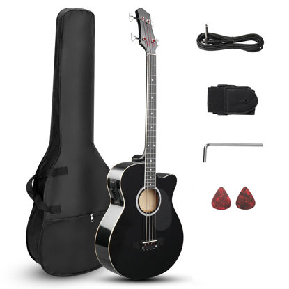 Picture of Ktaxon 4 String Acoustic Bass Guitar, Full Size Bass Guitar Kit with Portable Guitar Bag, Premium Cable, Wrench, Strap, Plectrum (Black)