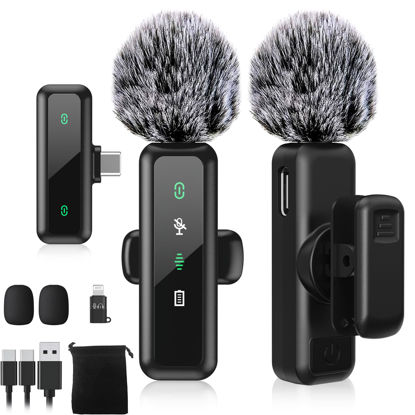 Picture of USB C Wireless Lavalier Microphone for iPhone 15/16, Mini Lav LED Mic for Android Phone with Noise Cancelling, Lapel Podcast Microphone for Tiktok Content Creator Video Recording, Streaming, Vlogging