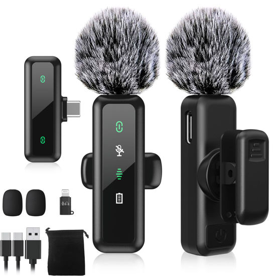 Picture of USB C Wireless Lavalier Microphone for iPhone 15/16, Mini Lav LED Mic for Android Phone with Noise Cancelling, Lapel Podcast Microphone for Tiktok Content Creator Video Recording, Streaming, Vlogging
