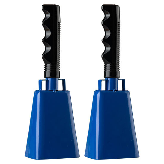 Picture of Cowbells 2pcs,Steel Cow Bell 8 inch with Handle,Cheering Hand Bell for Sports Events,Football Games,Party,Farm,Hand Chimes Percussion Musical Instruments (8 inch, Blue)