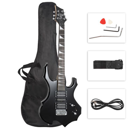 Picture of Glarry Cool Burning Fire Style Electric Guitar Christmas gift for Beginner Guitar Lover with Accessories Pack (Black)