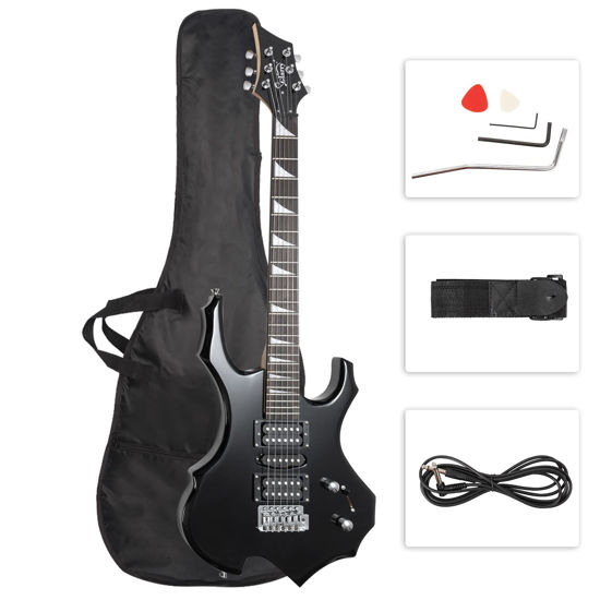 Picture of Glarry Cool Burning Fire Style Electric Guitar Christmas gift for Beginner Guitar Lover with Accessories Pack (Black)