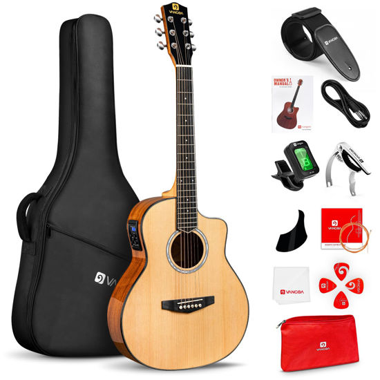 Picture of Electric Acoustic Guitar 3/4 Size - 36 Inch Acoustic Electric Guitar Cutaway Acustica Guitarra Bundle for Beginners and Students, Spruce Top, Guitarra Electro Acustica by Vangoa