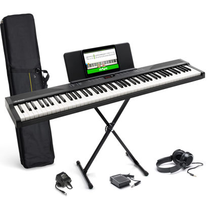 Picture of Alesis 88 Key Keyboard Piano with 480 Sounds, Speakers, USB MIDI, Carry-Bag, Stand, Headphones, Pedal and Piano Lessons for Beginners